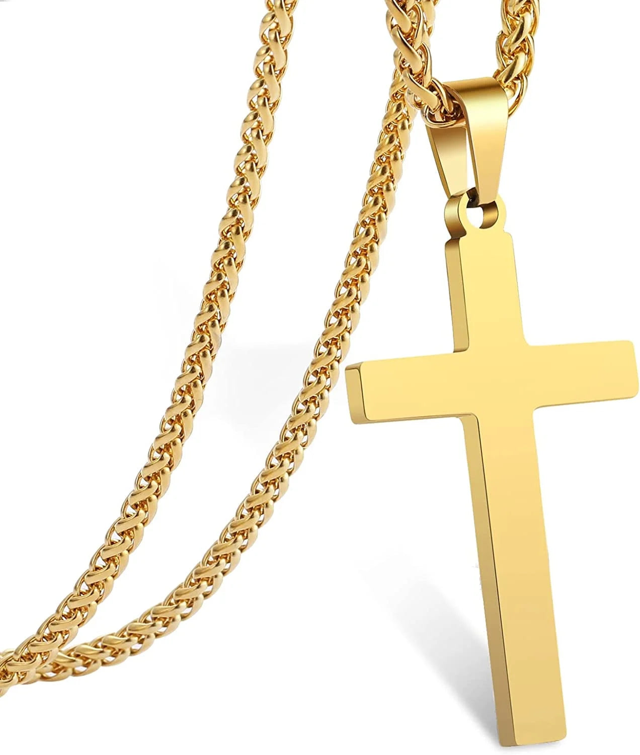 Gold Cross Necklaces for Men Stainless Steel Cross Pendant Chain Catholic Religious Christian Birthday Jewelry Gifts Ideas Dad Husband Son Tween Preteen Boyfriend Teen Teenage Age