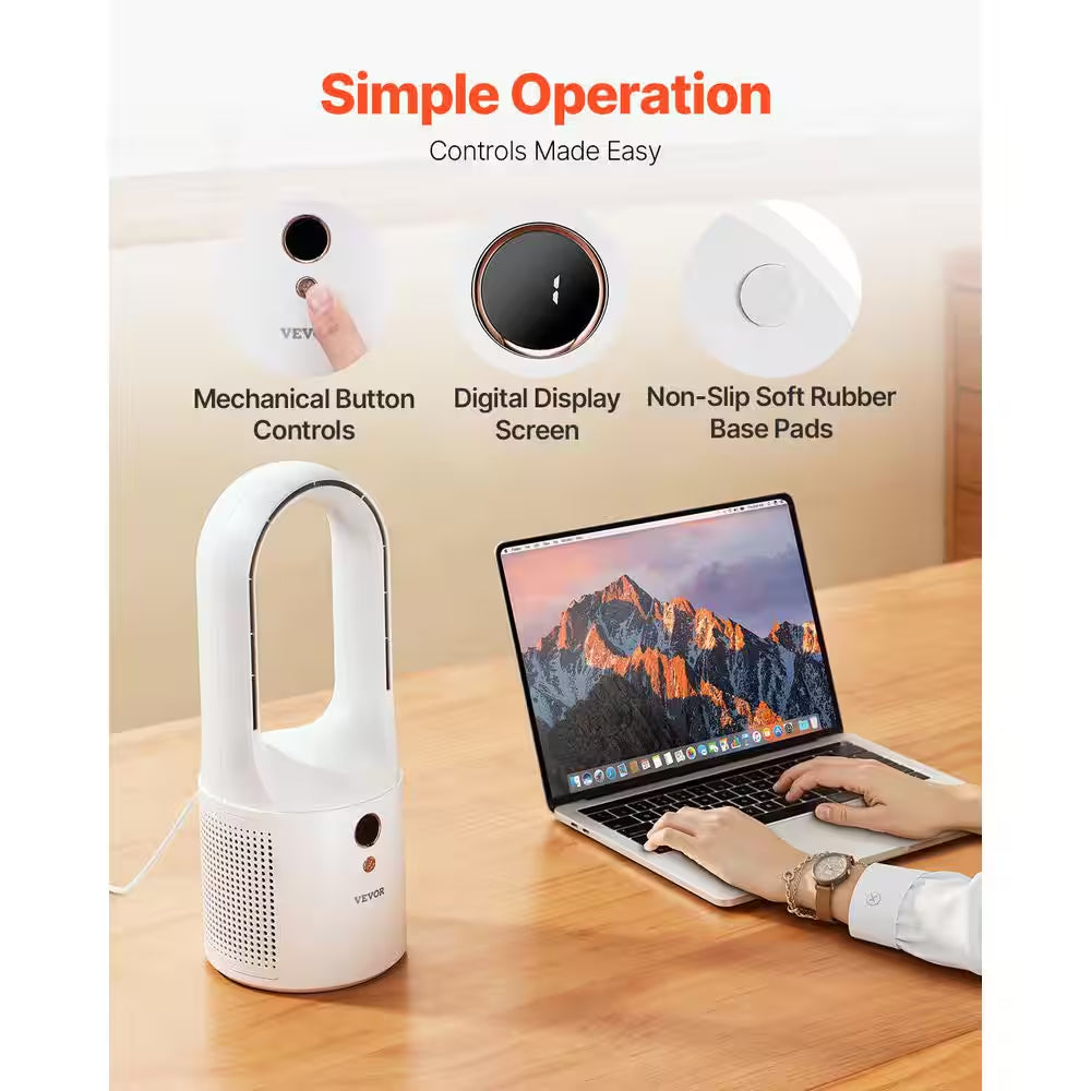 Desk Fan Bladeless 12.99 In. 6 Fan Speeds Tower Fan in White Portable Desk Fan USB Quiet Cooling Small