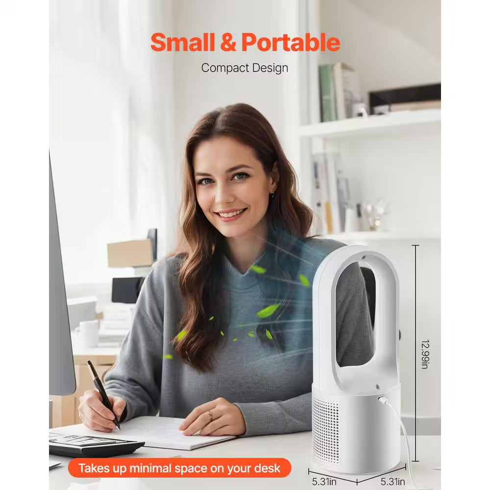 Desk Fan Bladeless 12.99 In. 6 Fan Speeds Tower Fan in White Portable Desk Fan USB Quiet Cooling Small